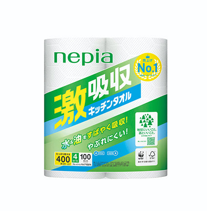 ネピア 激吸収 キッチンタオル 100カット 4ロール 2マイ重ね
