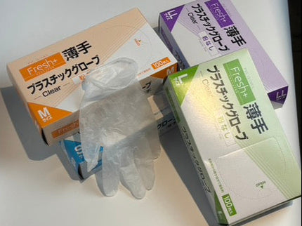 Fresh+ 薄手プラスチックグローブ　粉なし　手袋　LL　100枚入