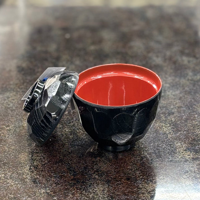 一口亀甲椀黒内朱　身　蓋　セット