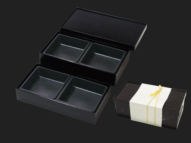 長手膳　二段　小　No.121黒紬　高級紙製折箱黒紬　40入
