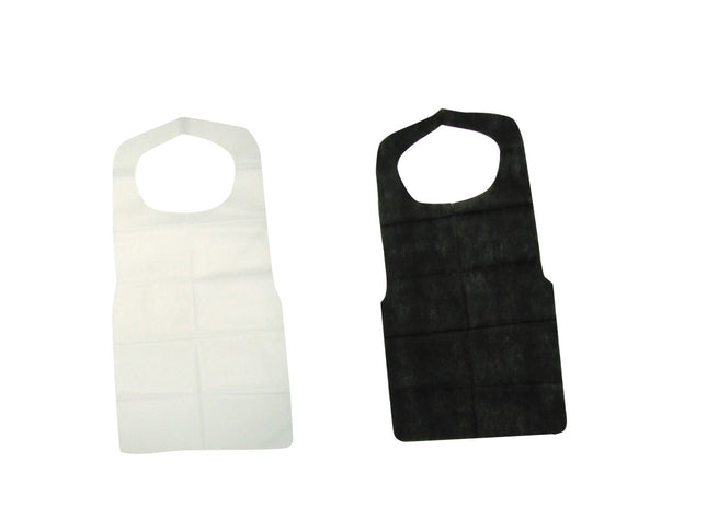 Disposable cloth aprons (pack of 50) in white, black, brown, and orange